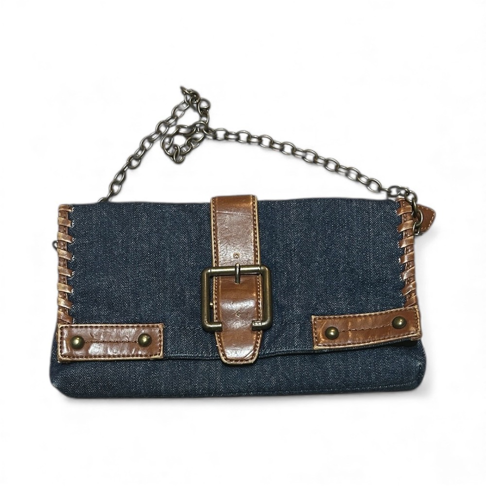 Vintage Tommy Hilfiger Denim Shoulder Bag w/ Leather Trim • Western Y2K • 5x10